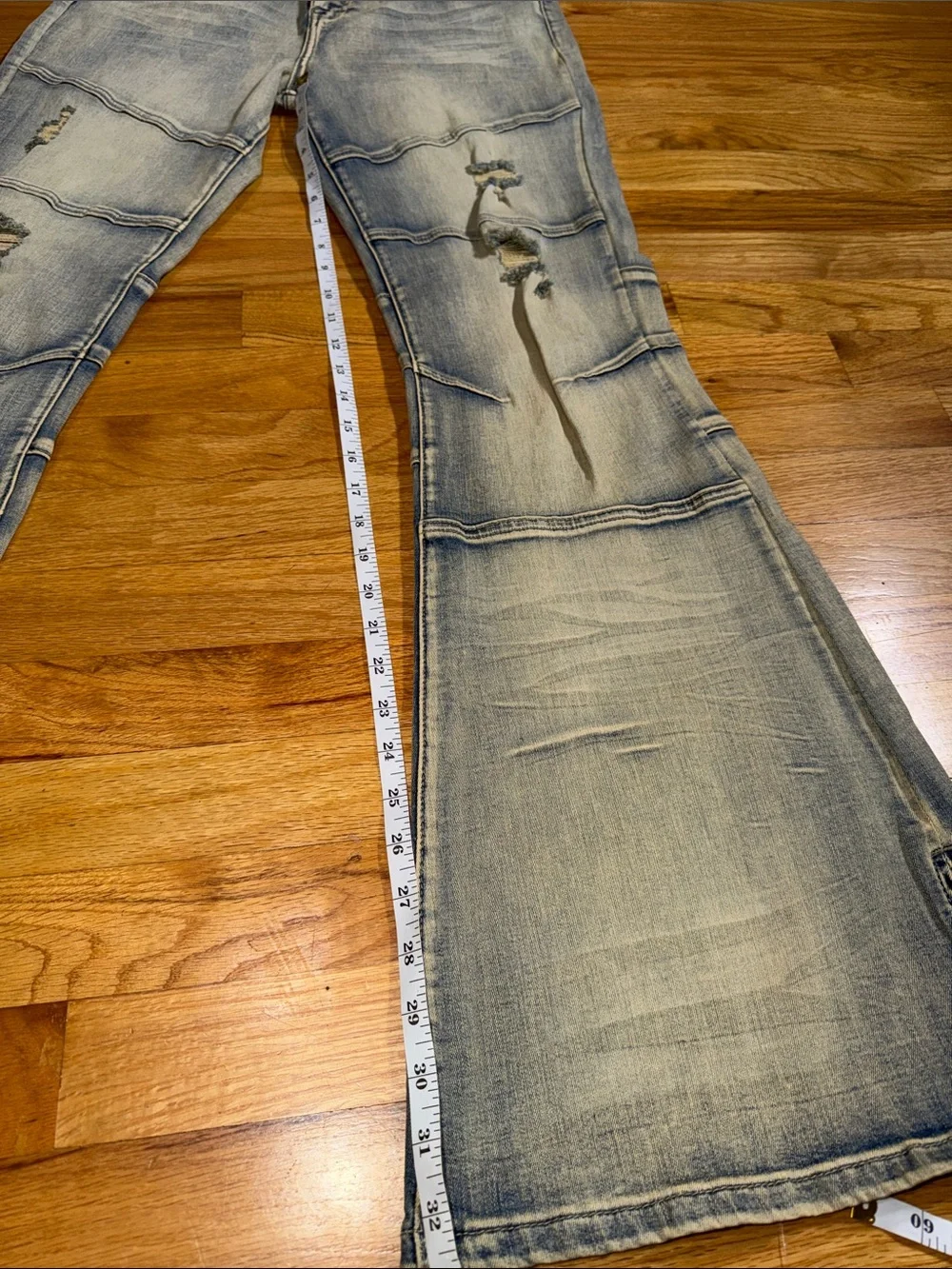 Fashion Nova Block List Distressed High Rise Bootcut Stacked Jeans Vintage Wash - Picture 9 of 11